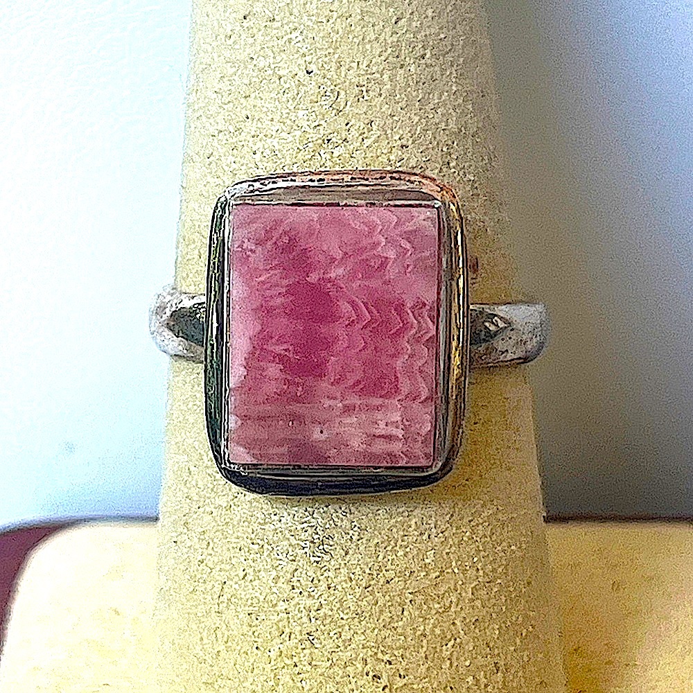 Rhodochrosite Stone Set in 925 Sterling Silver, Size 7.75, Pre-Loved